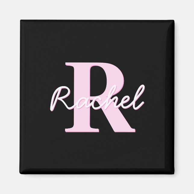 Imán Cute Customizable Monogram | Light Pink & Black (Frente)