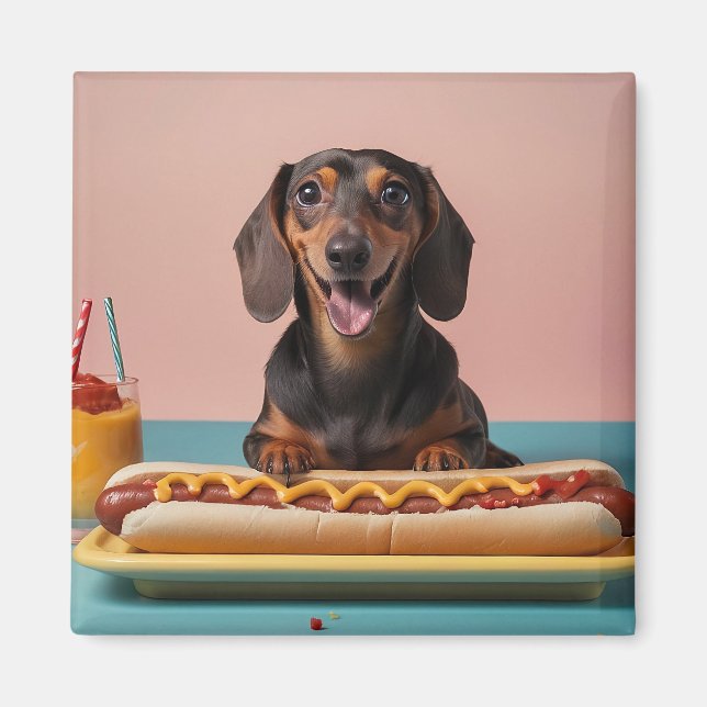 Imán Cute Dachshund Con Perro Caliente (Frente)