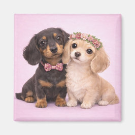 Imán Cute Dachshund Couple Valentine Illustration