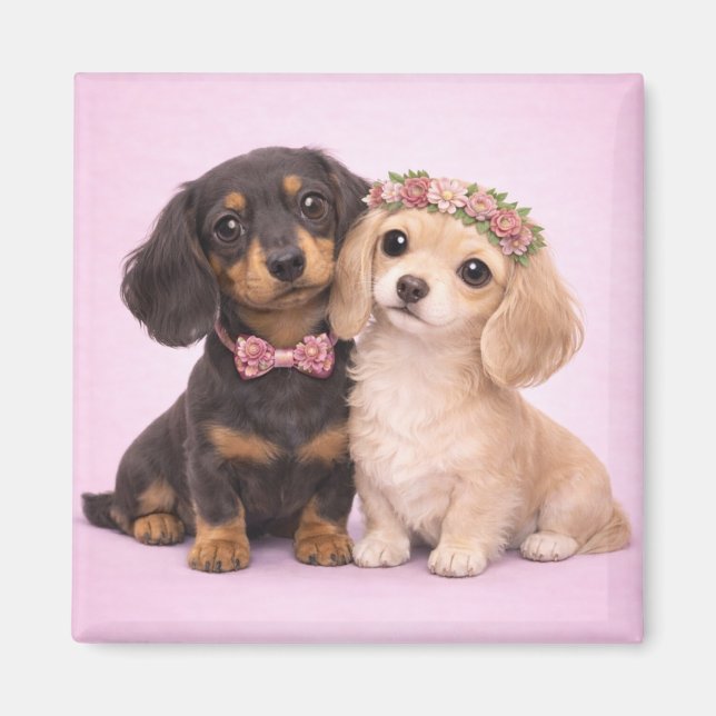 Imán Cute Dachshund Couple Valentine Illustration (Frente)