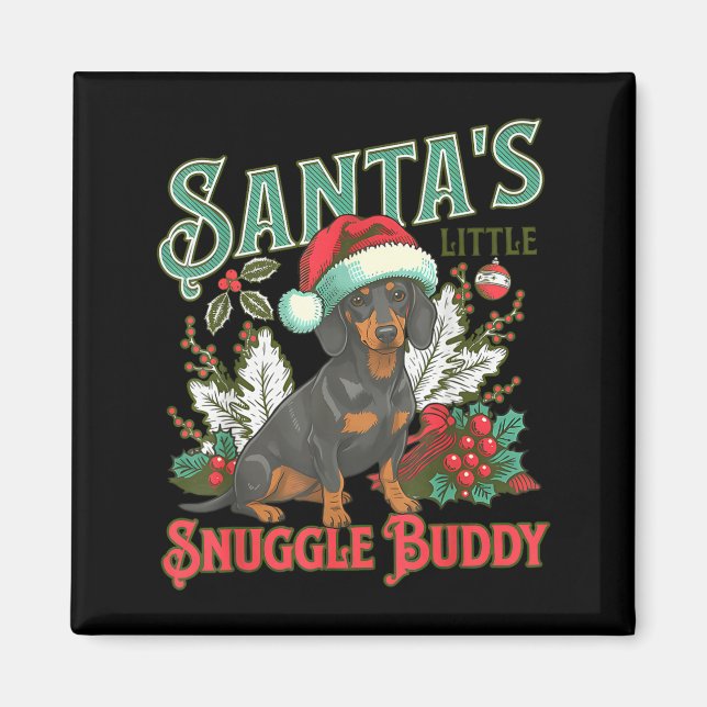 Imán Cute Dachshund Dogs Christmas Lights Santa Holiday (Frente)