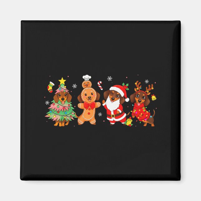 Imán Cute Dachshund Dogs Christmas Tree Gingerbread San (Frente)