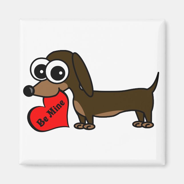 Imán Cute Dachshund Holding Be Mine Heart (Frente)