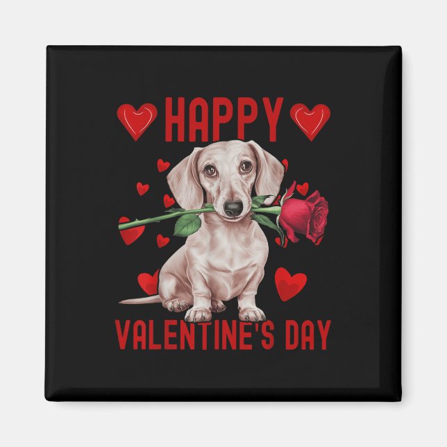 Imán Cute Dachshund Perro Corazón Rojo Parejas Feliz Va (Frente)