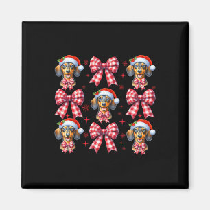 Imán Cute Dachshund Perro Red Plaid Coquette Bow Christ