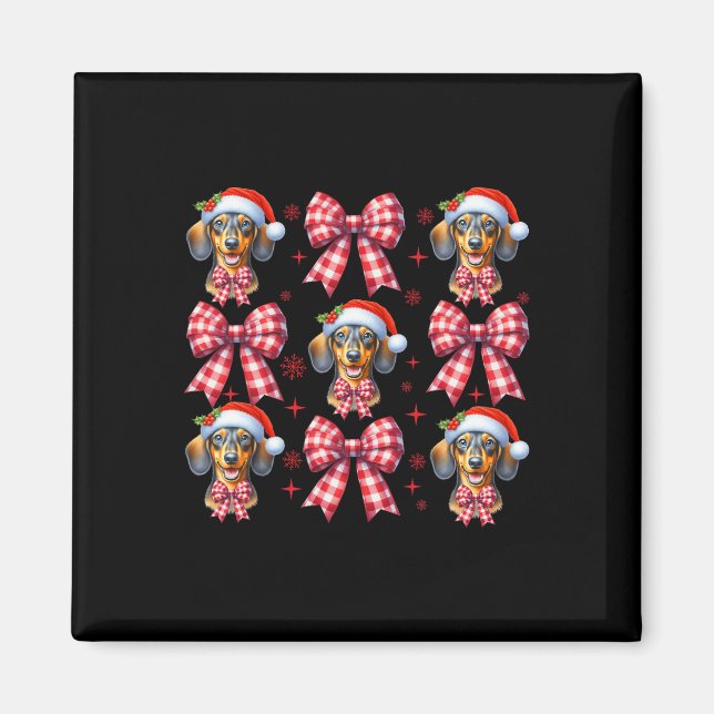 Imán Cute Dachshund Perro Red Plaid Coquette Bow Christ (Frente)