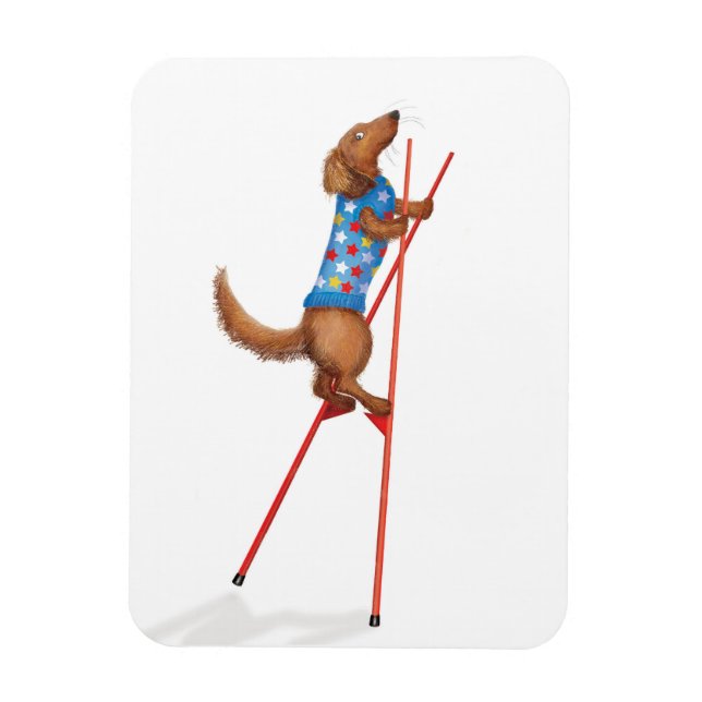 Imán Cute dachshund walking on stilts magnet (Vertical)