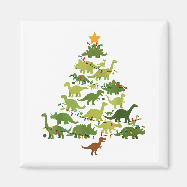 Imán Cute Dino Christmas Tree Merry Dinomas Xmas Lights (Frente)