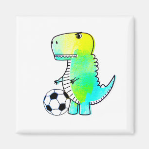Imán Cute Dinosaur ama al fútbol acuarela