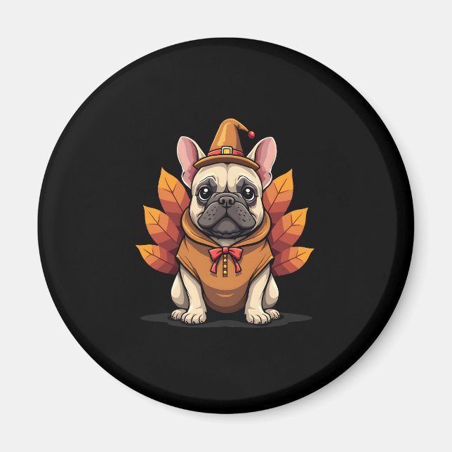 Imán Cute Dog Frenchie Thanksgiving Kids Teen Girl Boy  (Frente)