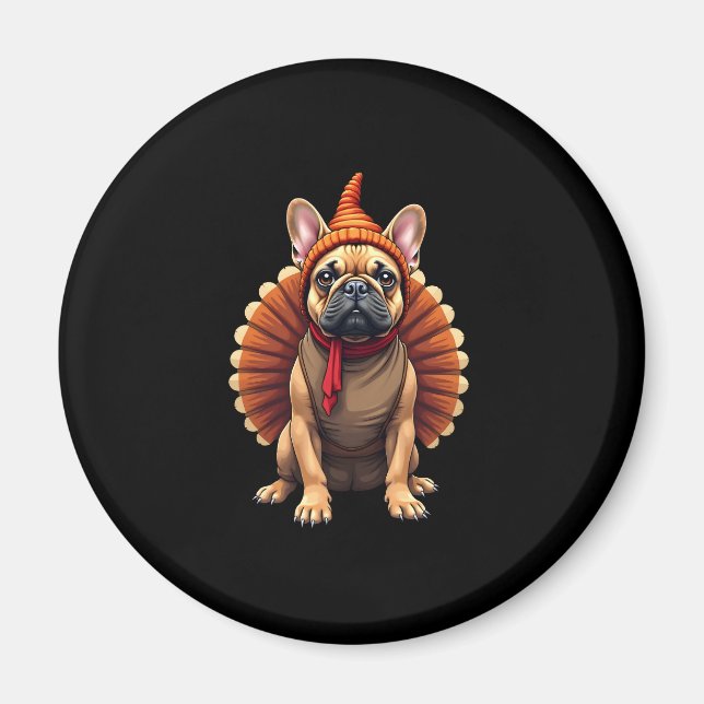 Imán Cute Dog Frenchie Thanksgiving Kids Teen Girl Boy  (Frente)