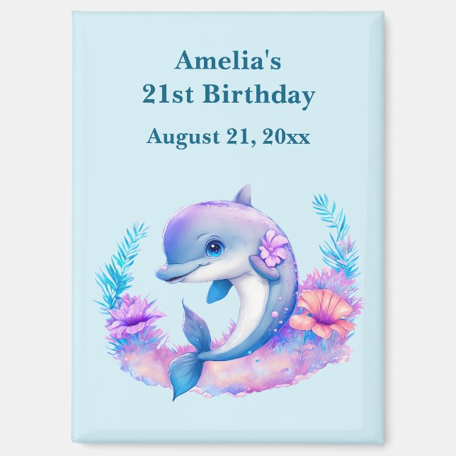 Imán Cute Dolphin Sea Creature Birthday Save the Date (Anverso)