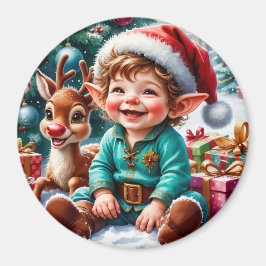 Imán Cute duende de Navidad y reno