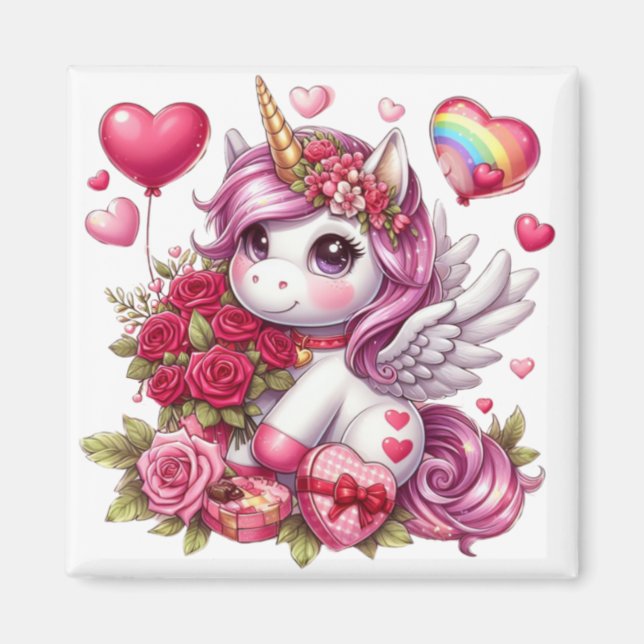 Imán Cute El día de San Valentín unicorn (Frente)