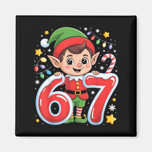 Imán Cute Elf Six Seven 6 7 Meme Funny Christmas Costum (Frente)