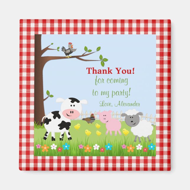 Imán Cute Farm Animals Birthday Party Magnet (Frente)