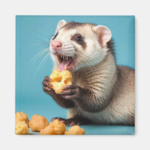 Imán Cute Ferret comiendo bolas de queso