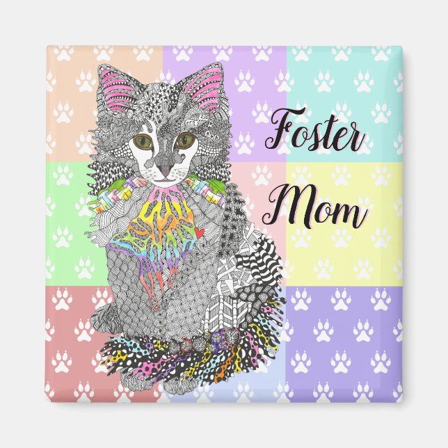 Imán Cute Foster Mom Cat Magnet (Frente)