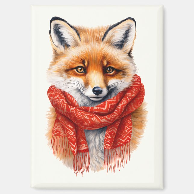 Imán Cute Fox in a Red Scarf Autumn Image (Anverso)