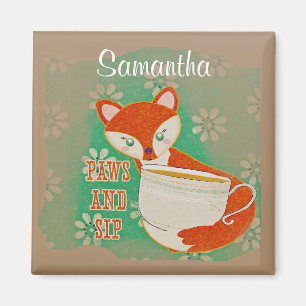 Imán Cute Fox Paws y Sip Quote Personalizados