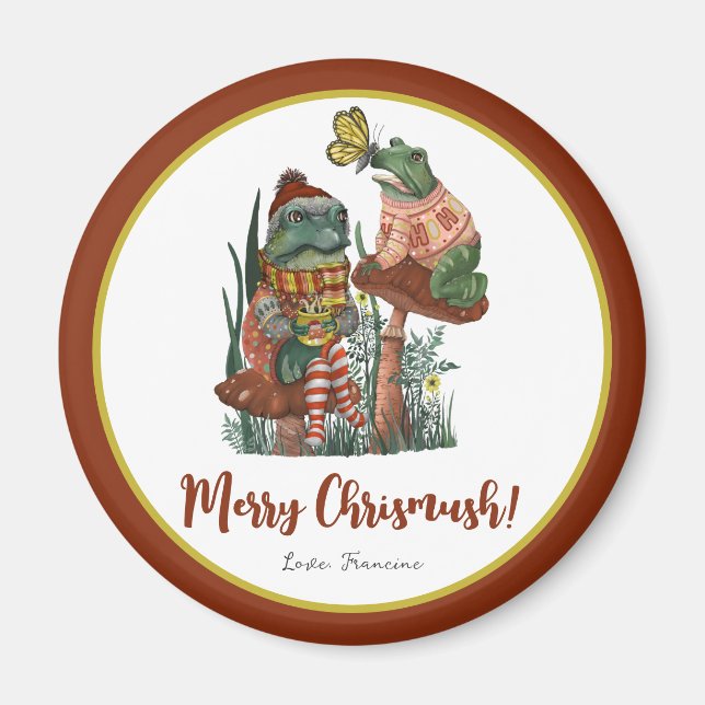 Imán Cute Frog and Toad Merry Mushroom Christmas  Magne (Frente)