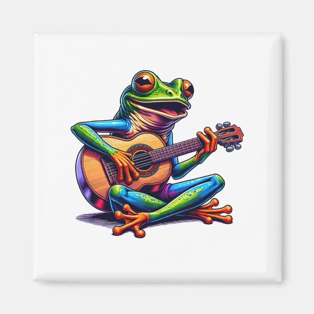 Imán Cute Frog Playing A Guitar Dont Worry Be Hoppy _1  (Frente)