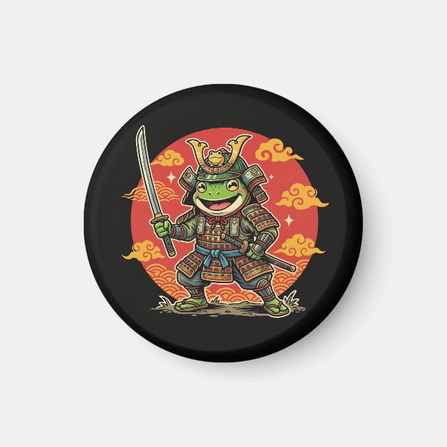 Imán Cute Frog Samurai Cartoon Animal Warrior Design (Frente)