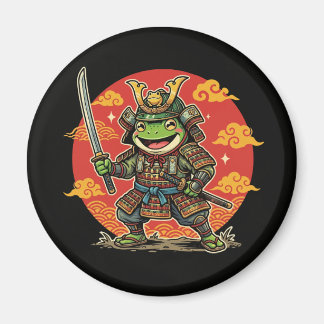 Imán Cute Frog Samurai Cartoon Animal Warrior Design