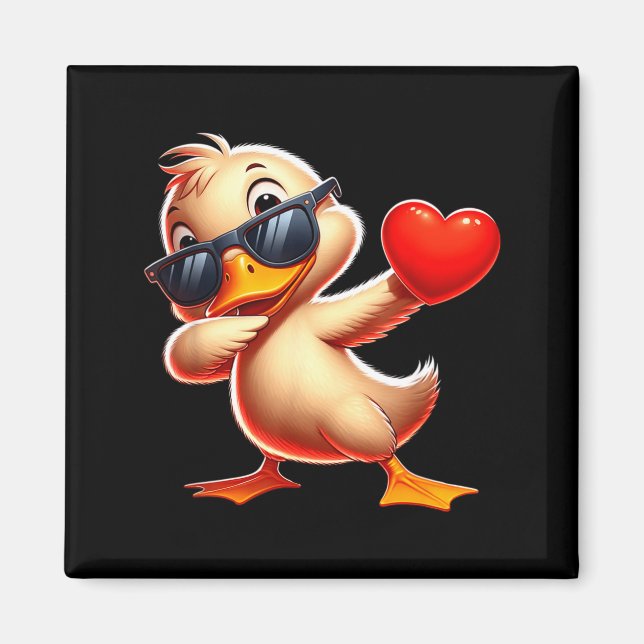 Imán Cute Funny Cool Duck Dabbing Heart Valentines Day  (Frente)