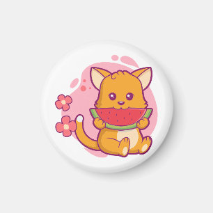 Imán Cute gato comiendo sandía   Kawaii