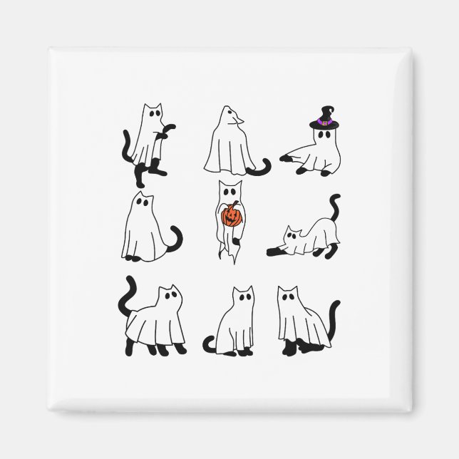 Imán Cute Gato Fantasma Divertido vestido Halloween Rop (Frente)