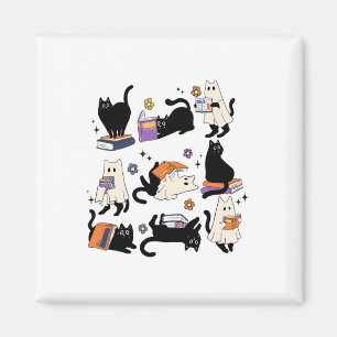 Imán Cute Gato Fantasma Leer Libros Enamorar Halloween