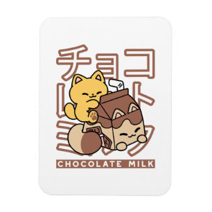 Imán Cute gato montando leche de chocolate Carton Kawai