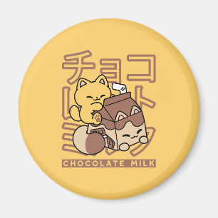 Imán Cute gato montando leche de chocolate Carton Kawai