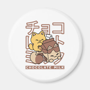 Imán Cute gato montando leche de chocolate Carton Kawai
