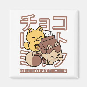 Imán Cute gato montando leche de chocolate Carton Kawai