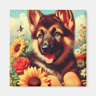 Imán Cute German Shepherd Pinting