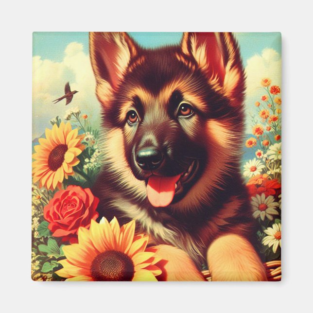 Imán Cute German Shepherd Pinting (Frente)
