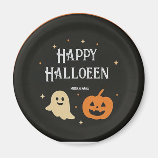 Imán Cute Ghost and Pumpkin Halloween Paper Plate with 