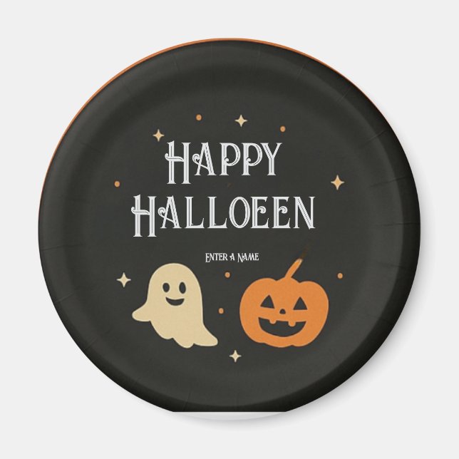 Imán Cute Ghost and Pumpkin Halloween Paper Plate with  (Frente)