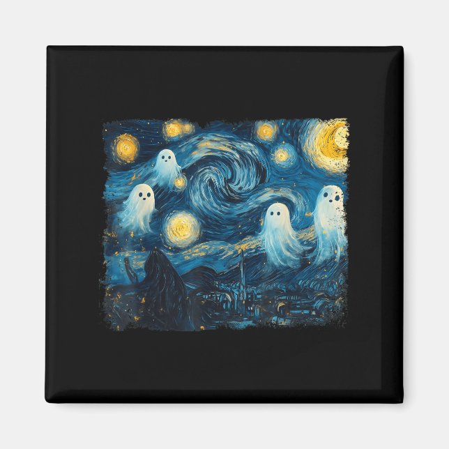 Imán Cute Ghost Starry Night Halloween Soky Retro Van G (Frente)