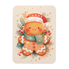 Imán Cute Gingerbread Cookie Wearing Santa Hat