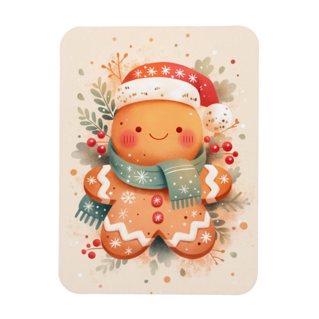 Imán Cute Gingerbread Cookie Wearing Santa Hat (Vertical)