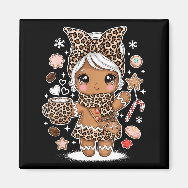 Imán Cute Gingerbread Leopard Christmas Xmas Girl Women (Frente)