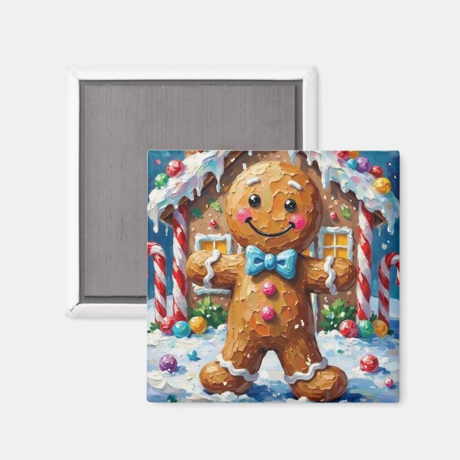 Imán Cute Gingerbread Man Cheerful Christmas Cookie Art (Anverso/Reverso)