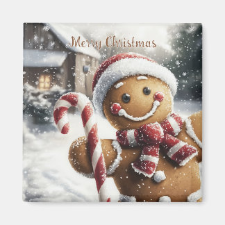 Imán Cute Gingerbread Man with Candy Cane Magnet