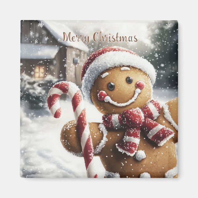Imán Cute Gingerbread Man with Candy Cane Magnet (Frente)