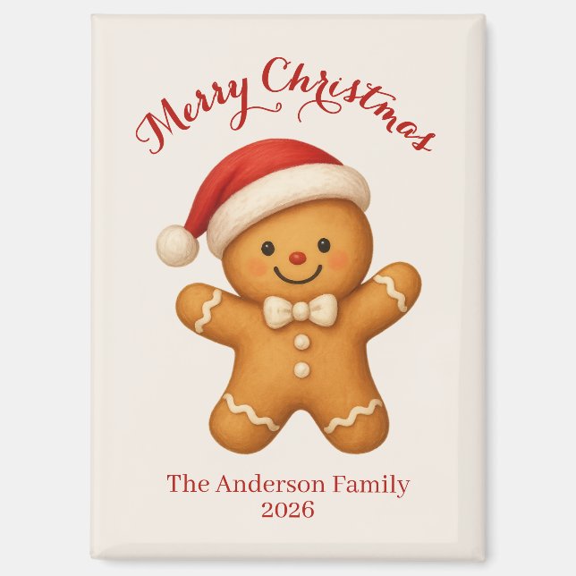 Imán Cute Gingerbread Man with Santa Hat -  (Anverso)