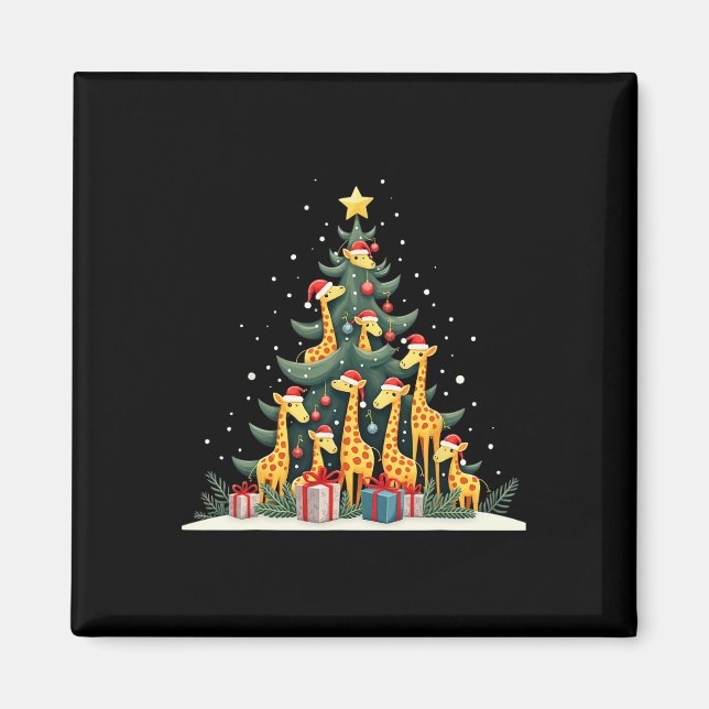 Imán Cute Giraffe Árbol de Navidad Giraffe Amantes de N (Frente)