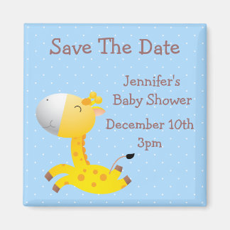 Imán Cute Giraffe Azul Salve La Fecha Baby Shower